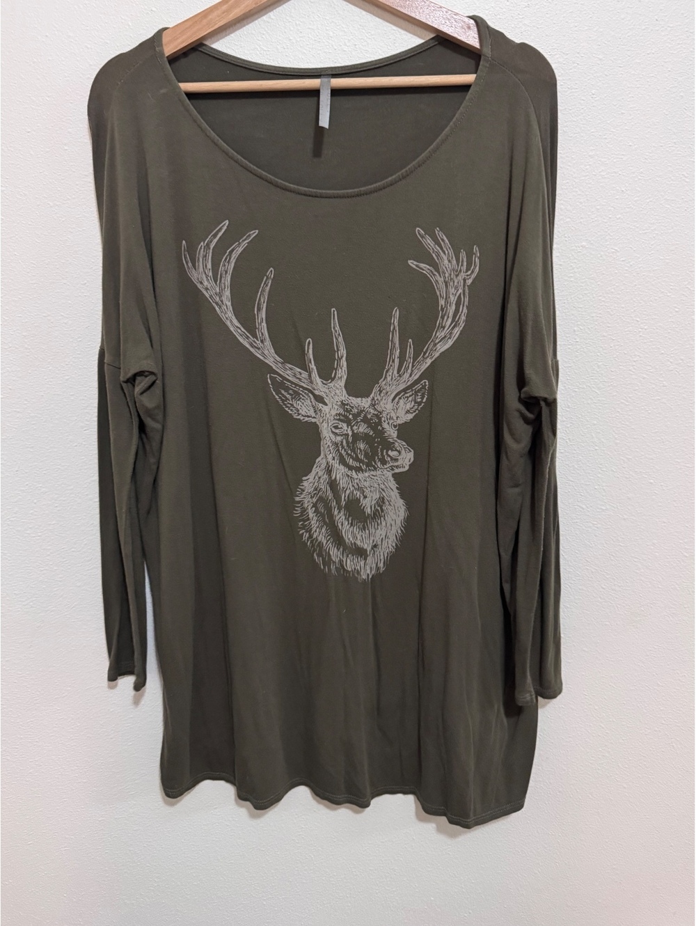 Wild Fable Olive Green Long Sleeve Shirt with Deer Graphic